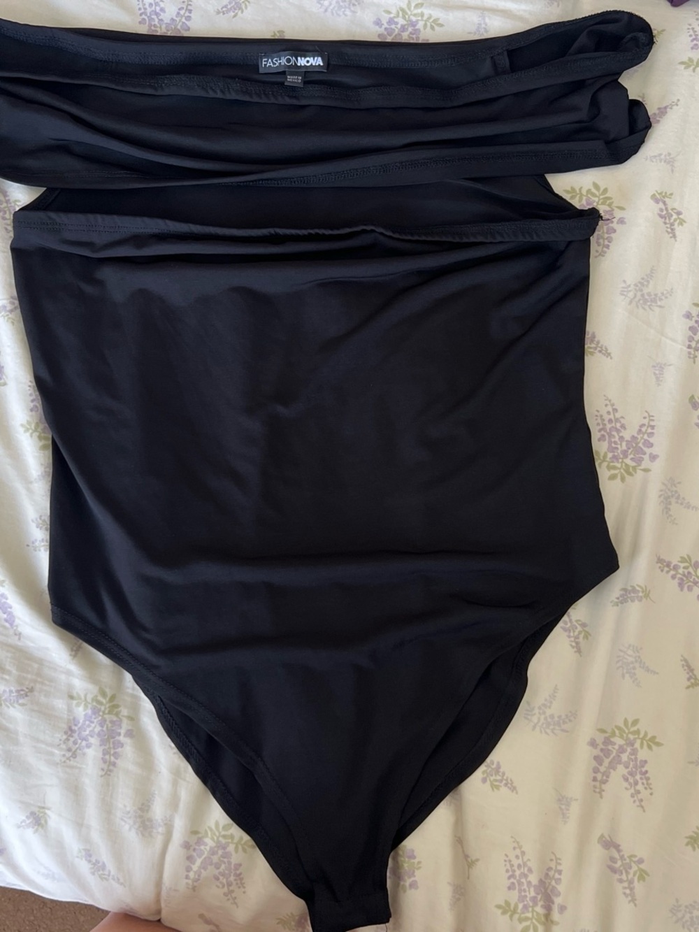 Fashion Nova Black Strapless One-Piece Bodysuit